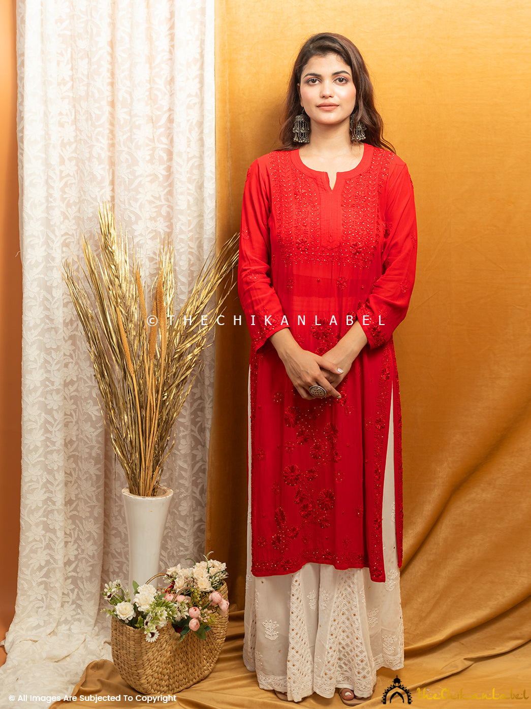 Buy Designer Indian Kurtis Online | Readymade Kurti for Women UK: Red and  Mustard